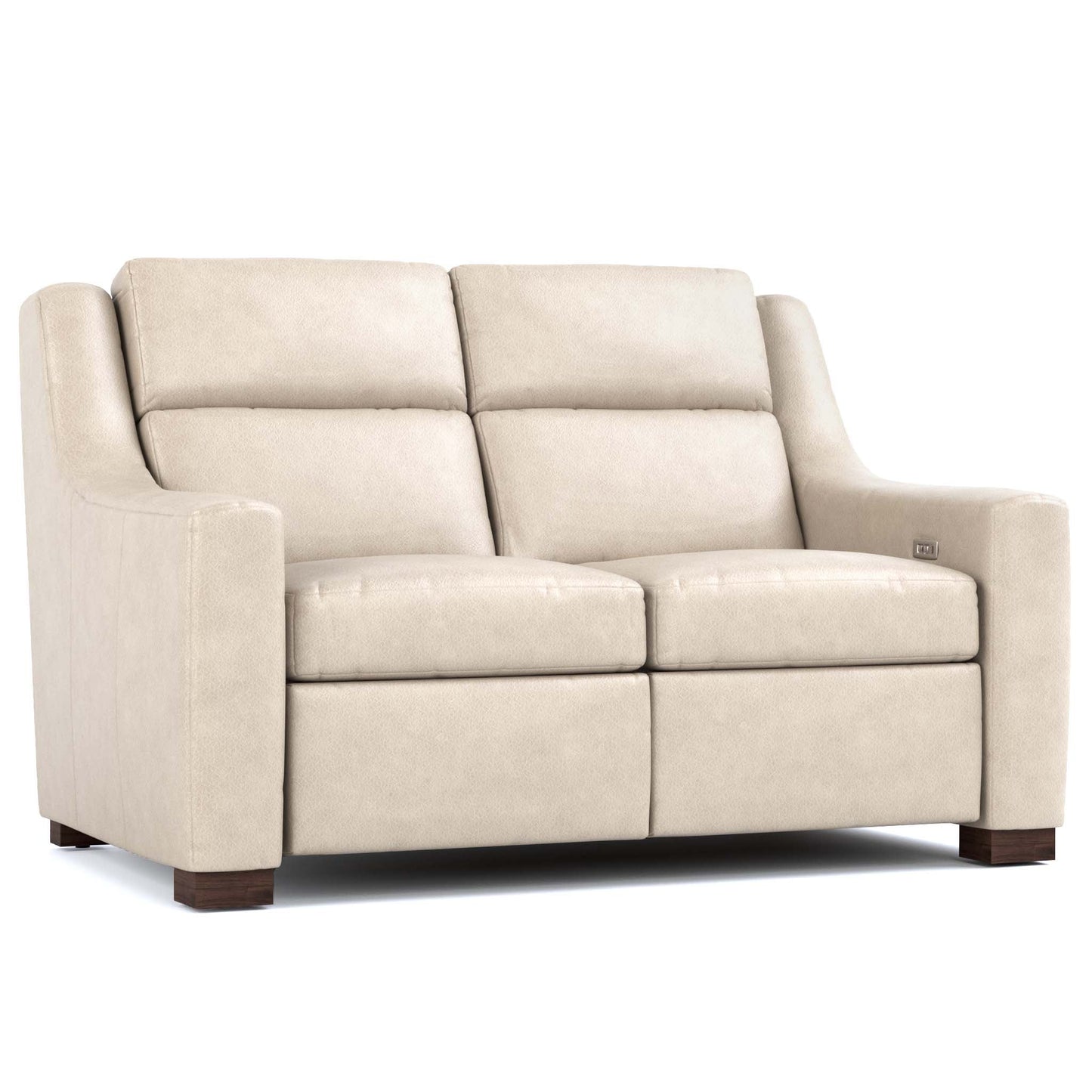 Hawley Power Motion Loveseat Sorrento Moonshine Leather Dark Maple Finish