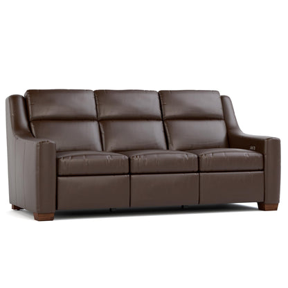 Hawley Power Motion Sofa Futuro Oak Leather Dark Maple Finish