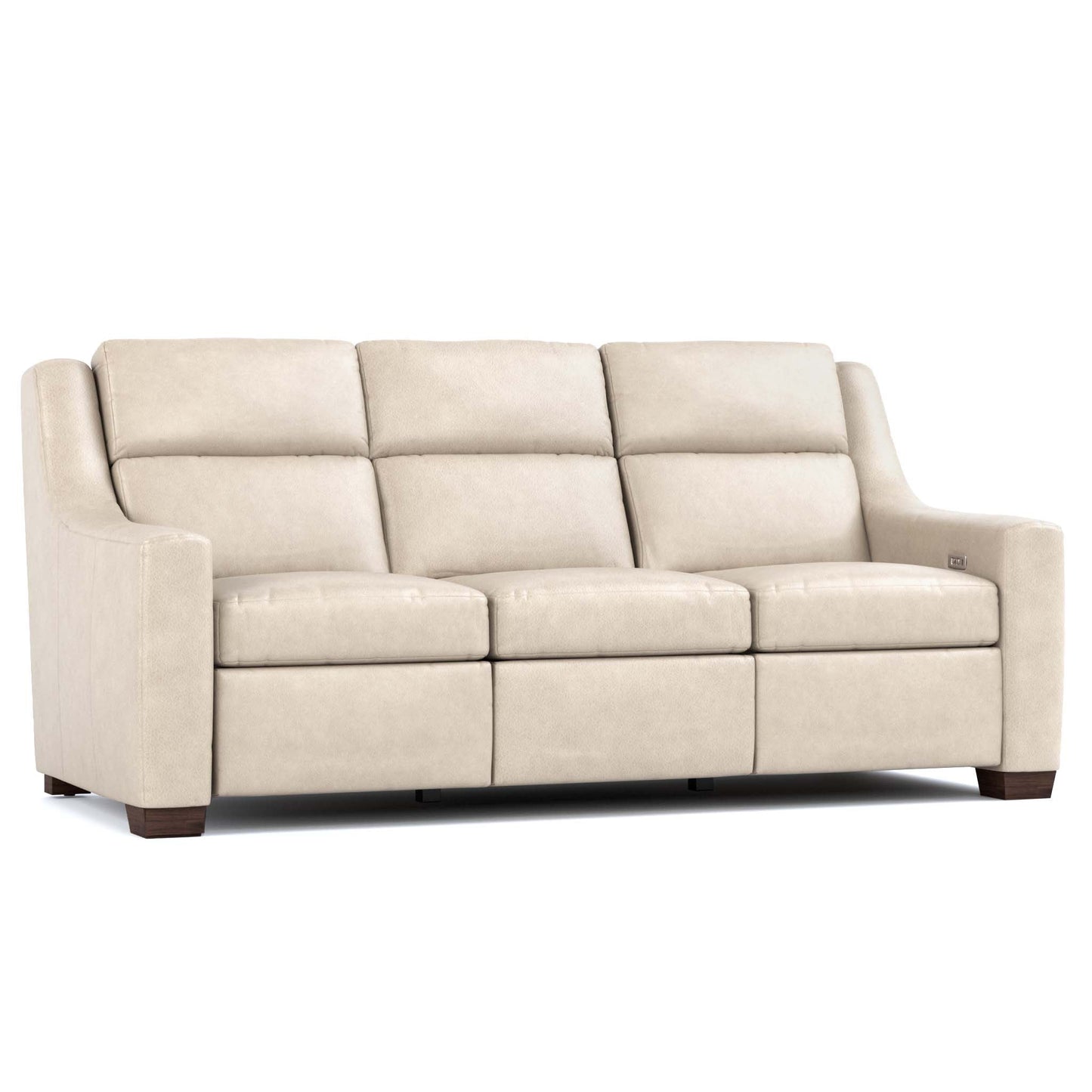 Hawley Power Motion Sofa Sorrento Moonshine Leather Dark Maple Finish