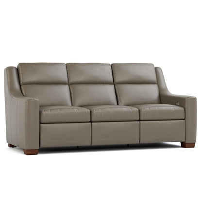 Hawley Power Motion Sofa Sorrento Smoke Leather Dark Maple Finish