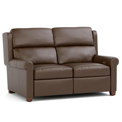 Woodlands Small Roll Arm Motion Loveseat Selvano Chestnut Program