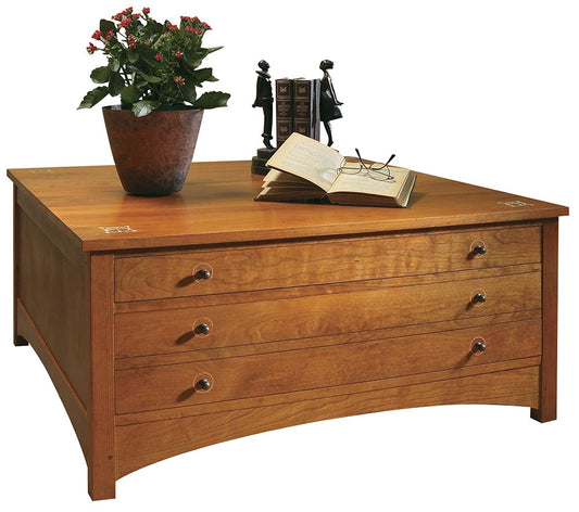 Harvey Ellis Square Storage Cocktail Table - Stickley Brand